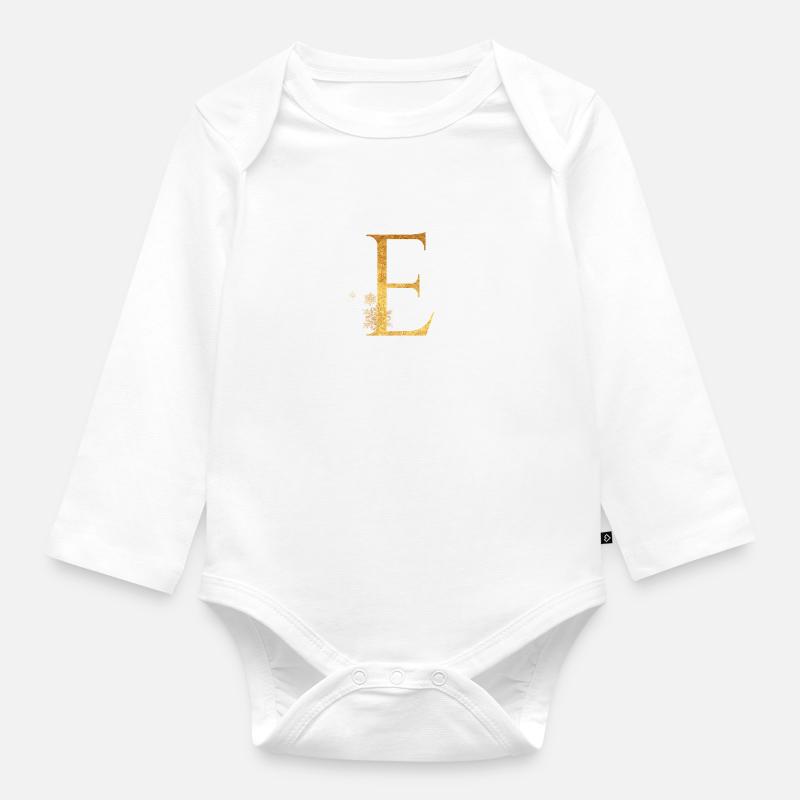 Lettre initiale E - Body Bébé bio manches longues - blanc