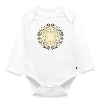 Mandala Gold Luxe Yoga Méditation Cadeau - Body Bébé bio manches longues - blanc - Devant