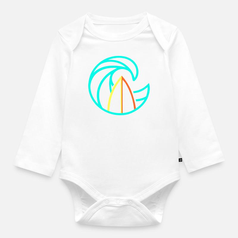 Surf, vagues surf, surf, mer - Body Bébé bio manches longues - blanc