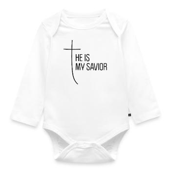 HE IS MY SAVIOR - Organic Longsleeve Baby Bodysuit - white - Front