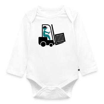 A forklift transporting a box - Organic Longsleeve Baby Bodysuit - white - Front