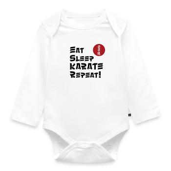 eat sleep karate reapeat meme - Organic Longsleeve Baby Bodysuit - white - Front