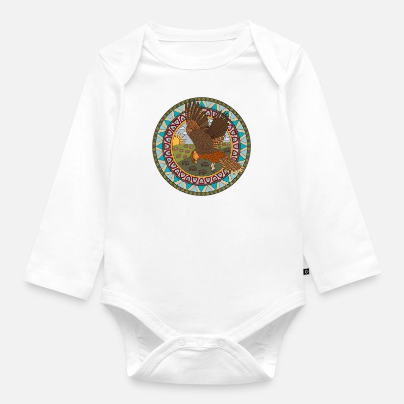 Indian Zodiac Hawk - Organic Longsleeve Baby Bodysuit - white