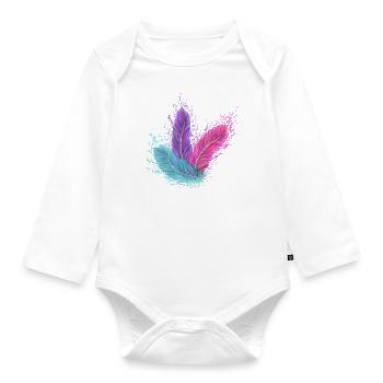 Feather, Bird Feather, Tatoo, Indian Feather - Organic Longsleeve Baby Bodysuit - white - Front