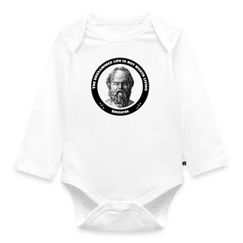 Socrates quote Spruch The unexaminde Life Sokrates - Baby Bio-Langarm-Body - Weiß - Vorne