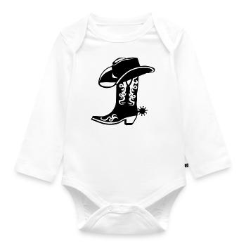 Cowboy Hut Stiefel Logo - Baby Bio-Langarm-Body - Weiß - Vorne