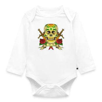 Schädel des Tages der Toten - Baby Bio-Langarm-Body - Weiß - Vorne