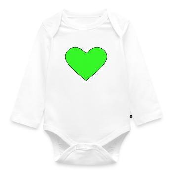 Green heart - Organic Longsleeve Baby Bodysuit - white - Front