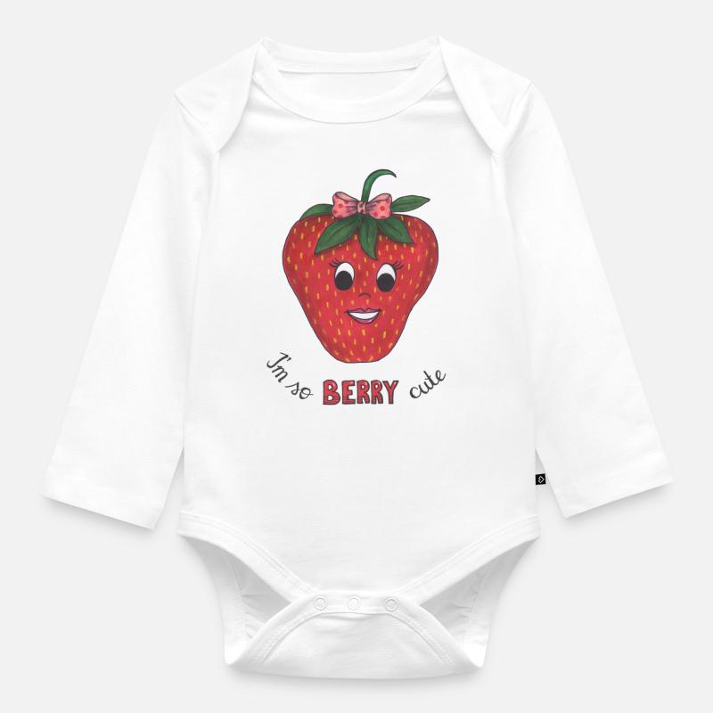 Erdbeere - Baby Bio-Langarm-Body - Weiß