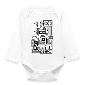Platine Muster Technik Nerd - Baby Bio-Langarm-Body - Weiß - Vorne