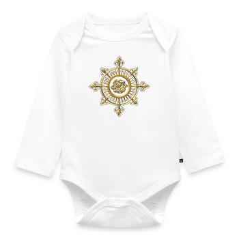 Windrose, Kompass, Fleur de Lys, Segeln, Segler - Baby Bio-Langarm-Body - Weiß - Vorne