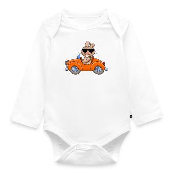Cooler Hase fährt Auto - Baby Bio-Langarm-Body - Weiß - Vorne