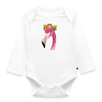 Flamingo avec couronne - Body Bébé bio manches longues - blanc - Devant