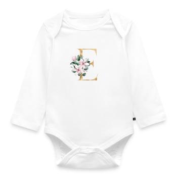 Alphabet E - Organic Longsleeve Baby Bodysuit - white - Front