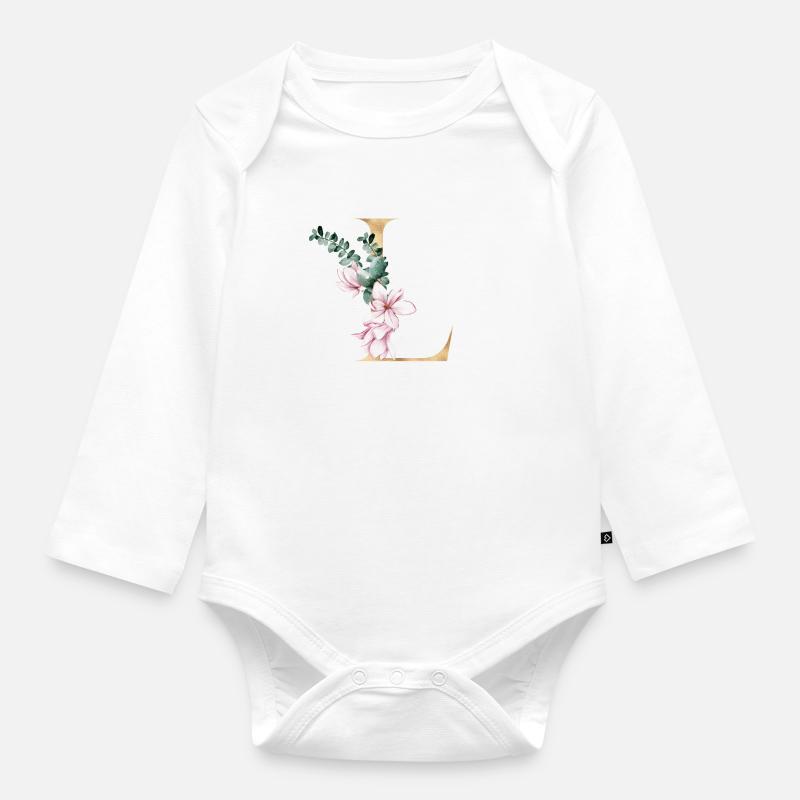 Alphabet L - Organic Longsleeve Baby Bodysuit - white
