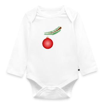 Weihnachtskugel am Ast - Rot - Baby Bio-Langarm-Body - Weiß - Vorne