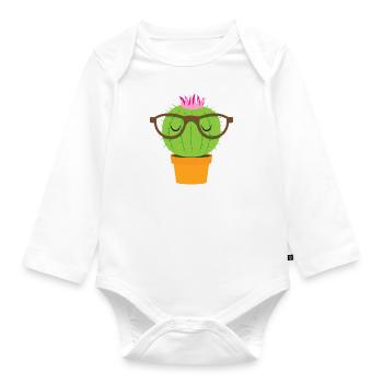 Nerdi little cacti - Organic Longsleeve Baby Bodysuit - white - Front
