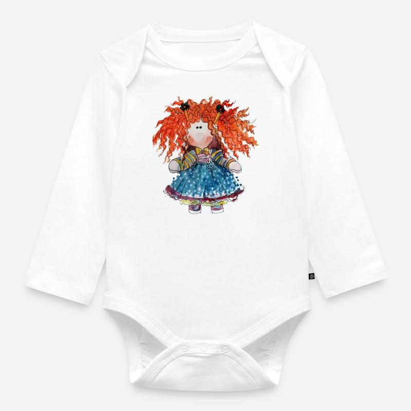 Puppe rothaarig - Baby Bio-Langarm-Body - Weiß