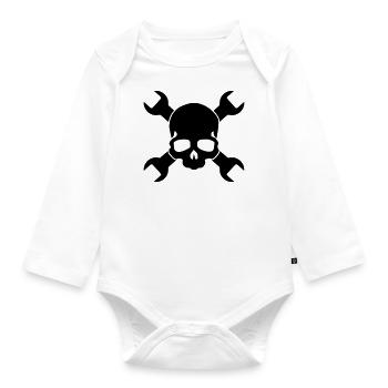 Skull Wrench Mechanic Tool - Organic Longsleeve Baby Bodysuit - white - Front