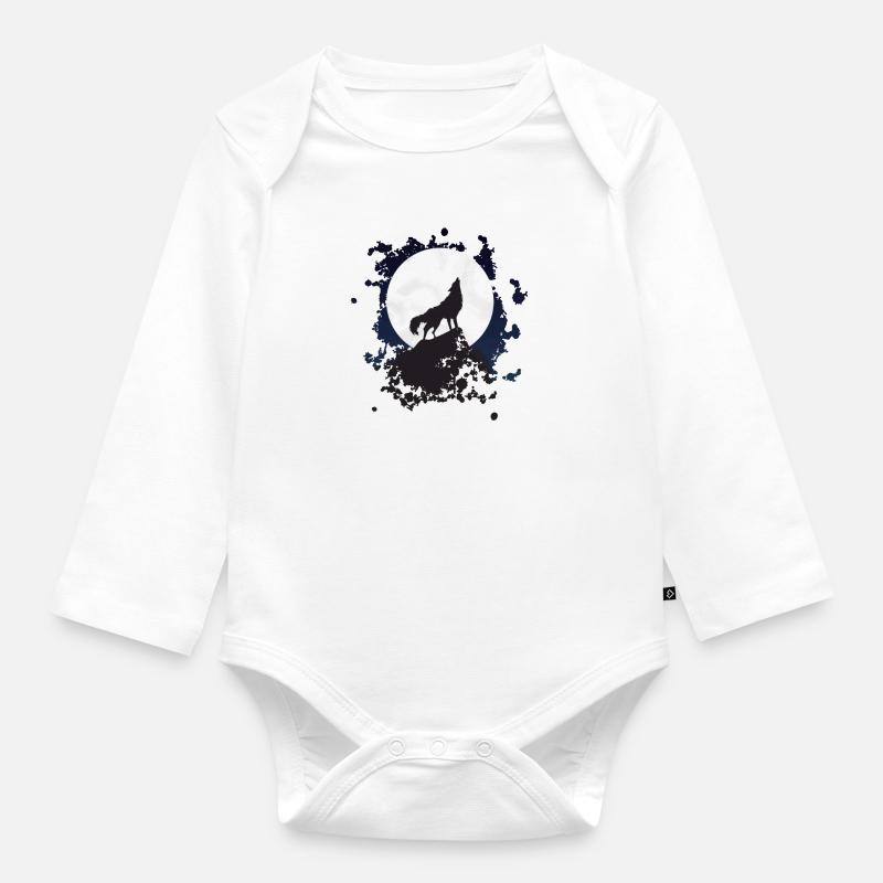 Heulender Wolf Wolf bei Vollmond - Baby Bio-Langarm-Body - Weiß