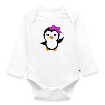 Pingouin avec un arc violet - Body Bébé bio manches longues - blanc - Devant