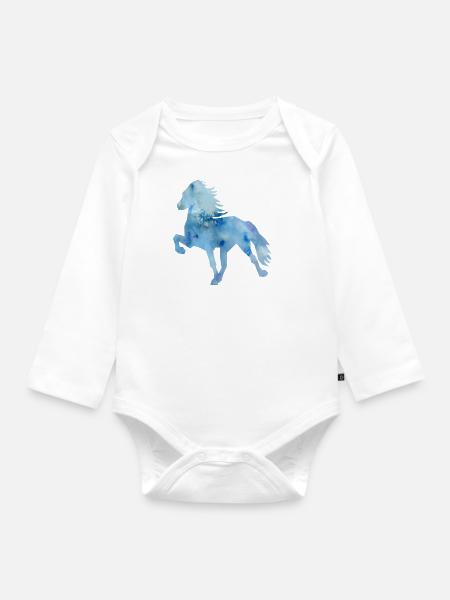 Islandpferd Watercolor blue - Baby Bio-Langarm-Body - Weiß