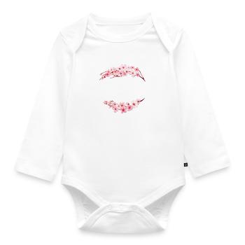 Customizable cherry blossom half wreath - Organic Longsleeve Baby Bodysuit - white - Front