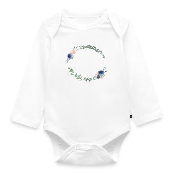 Personalisierbar Blumenkranz Blau Pfirsich - Baby Bio-Langarm-Body - Weiß - Vorne