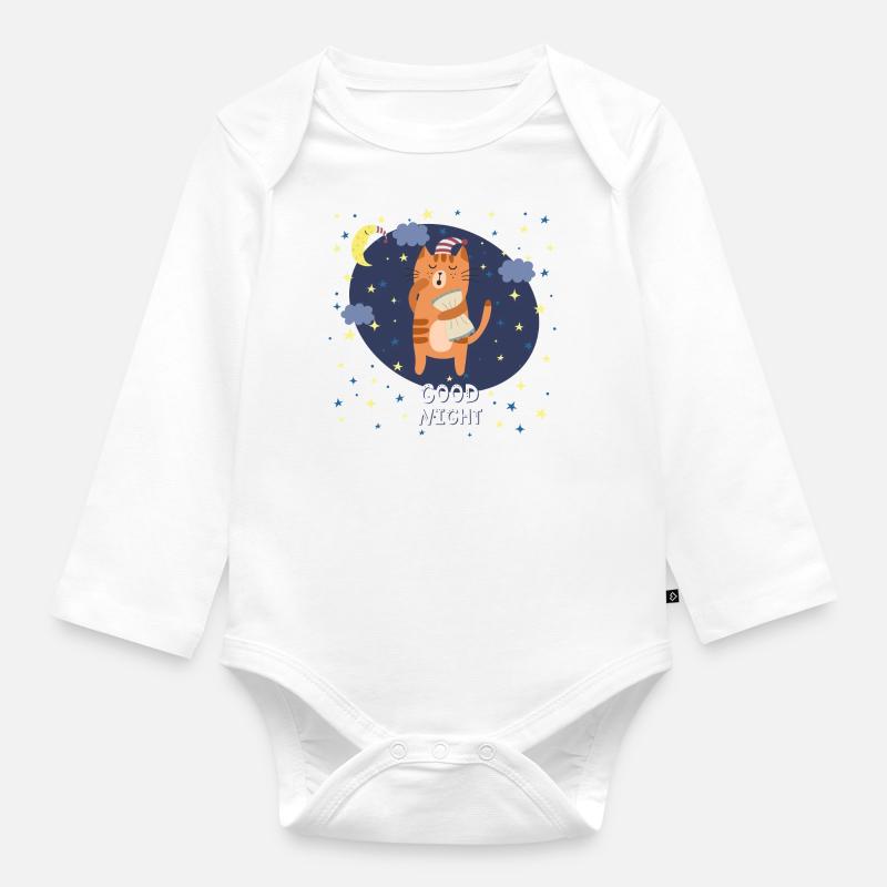 Gute Nacht / Katze - Baby Bio-Langarm-Body - Weiß