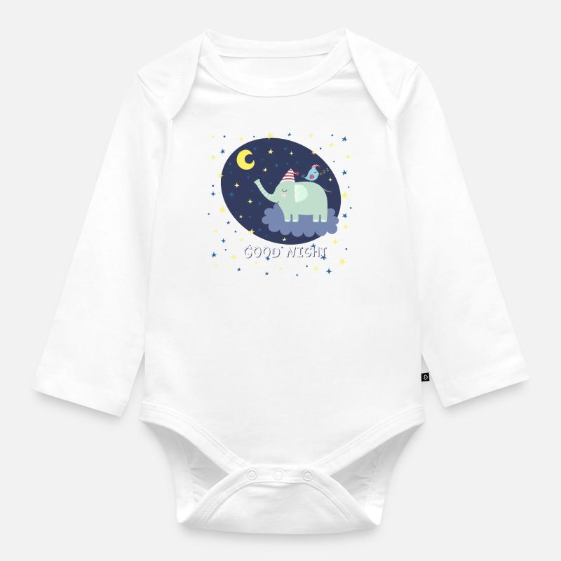 Bonne Nuit / Petit éléphant - Body Bébé bio manches longues - blanc