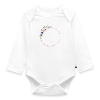 Blumenkranz Pfirsich Blau 2 personalisierbar - Baby Bio-Langarm-Body - Weiß - Vorne