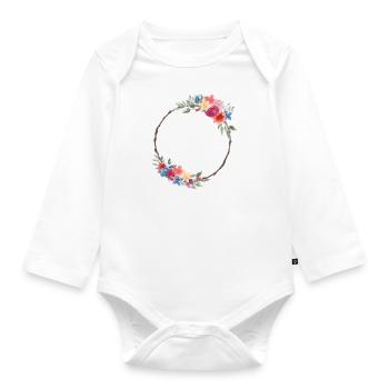 Rustikaler VBlumenkranz personalisierbar - Baby Bio-Langarm-Body - Weiß - Vorne
