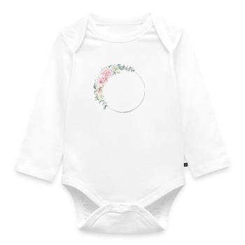 Customizable floral wreath silver pink - Organic Longsleeve Baby Bodysuit - white - Front