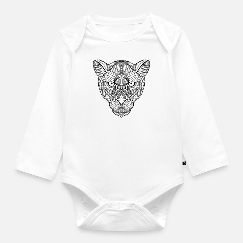 Mandala panthère noire - Body Bébé bio manches longues - blanc