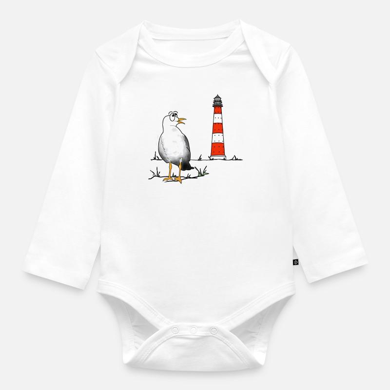 Mouette, phare, mer - Body Bébé bio manches longues - blanc
