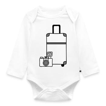 Camera Suitcase Travel Love - Organic Longsleeve Baby Bodysuit - white - Front