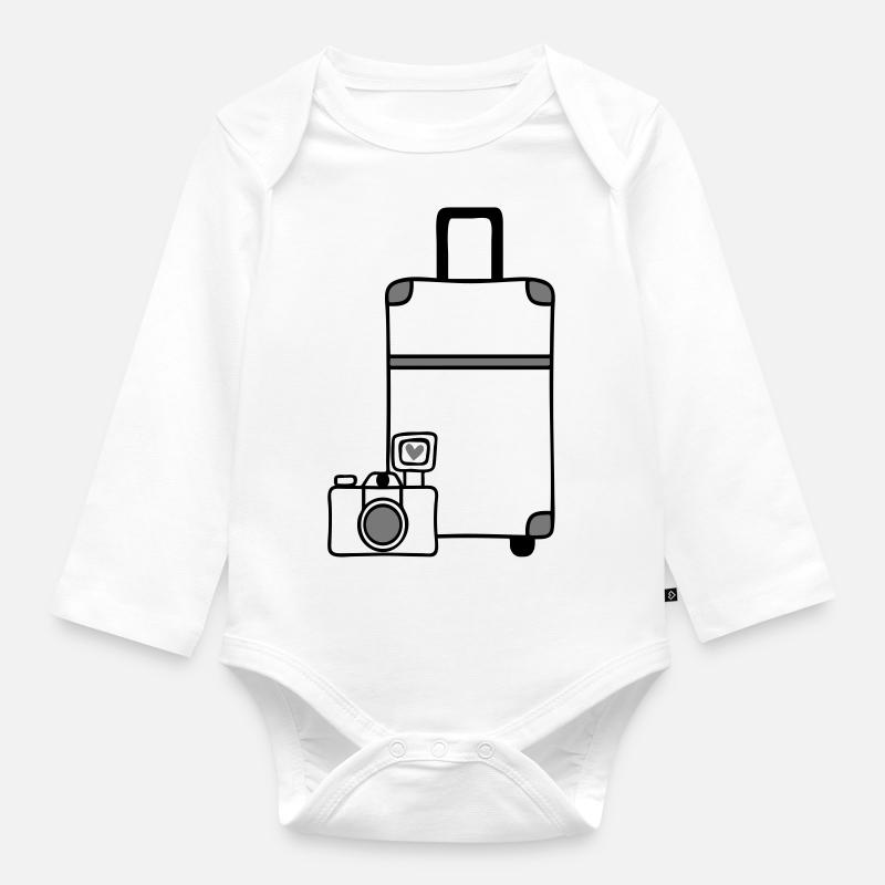 Caméra valise voyage amour - Body Bébé bio manches longues - blanc