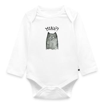 Grau getigerte Katze Miau - Baby Bio-Langarm-Body - Weiß - Vorne