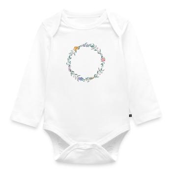 Couronne florale personnalisable bleu pastel - Body Bébé bio manches longues - blanc - Devant