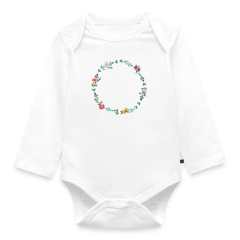 Schlichter Blumenkranz personalisierbar - Baby Bio-Langarm-Body - Weiß - Vorne