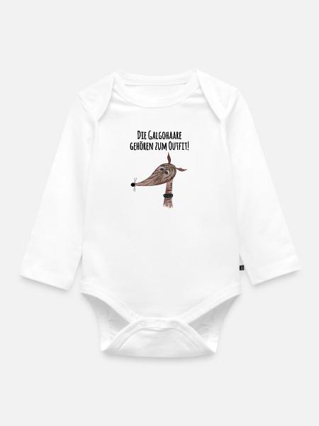 Galgohaare Outfit dunkelgestromter Galgo - Baby Bio-Langarm-Body - Weiß