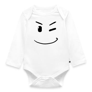 Winking Face - - Organic Longsleeve Baby Bodysuit - white - Front