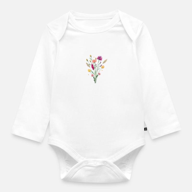 Frühlingsblumen - Baby Bio-Langarm-Body - Weiß
