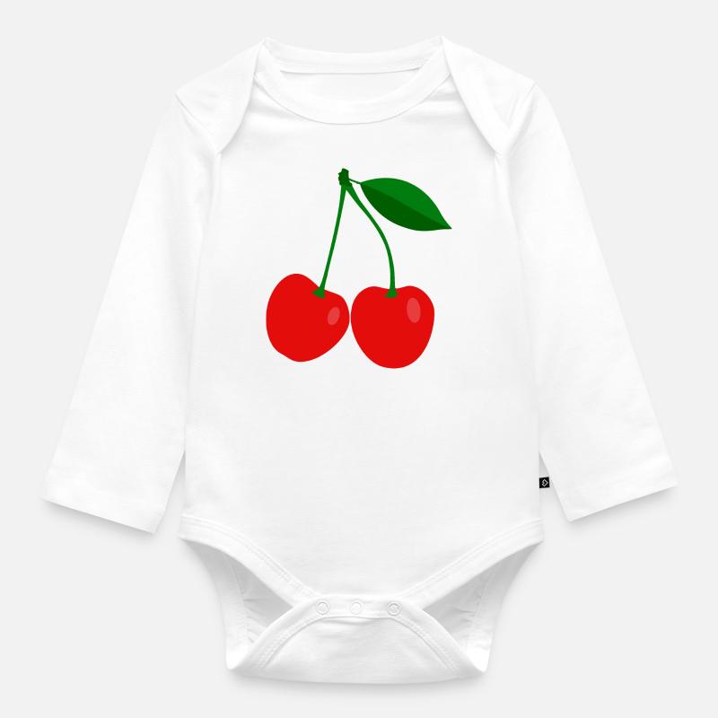 cerises - Body Bébé bio manches longues - blanc