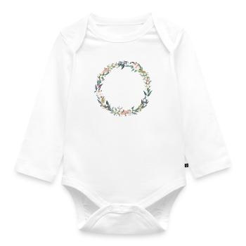 Couronne florale personnalisable blanc vert rose - Body Bébé bio manches longues - blanc - Devant
