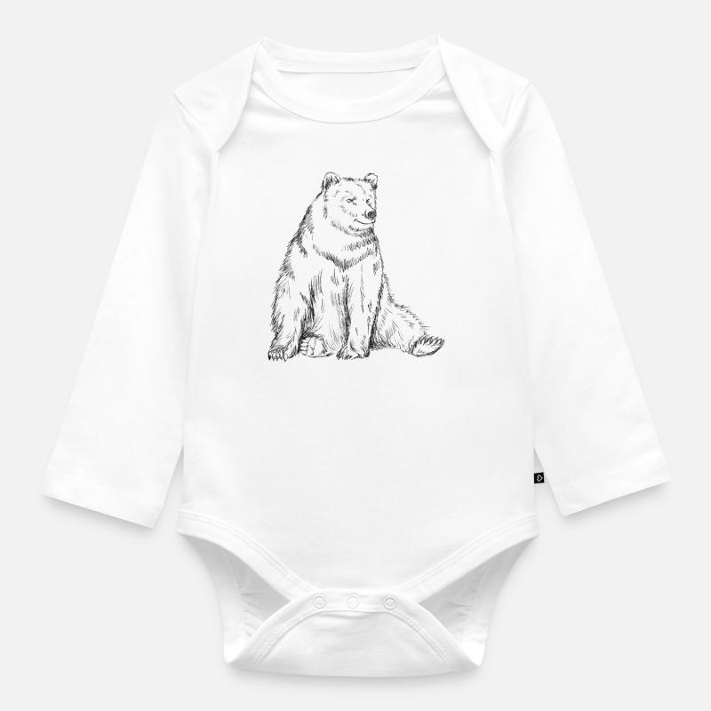 Bear Sketch Drawing - Organic Longsleeve Baby Bodysuit - white