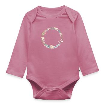 soft blue rose wreath flower collection 2 - Organic Longsleeve Baby Bodysuit - mauve - Front