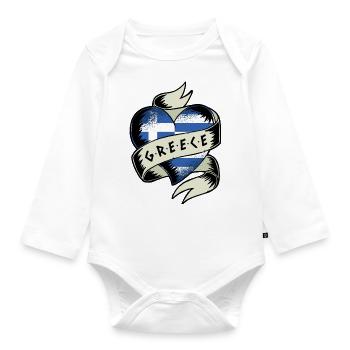 Grèce Drapeau Vintage Coeur Athènes Crète Crète Kos - Body Bébé bio manches longues - blanc - Devant
