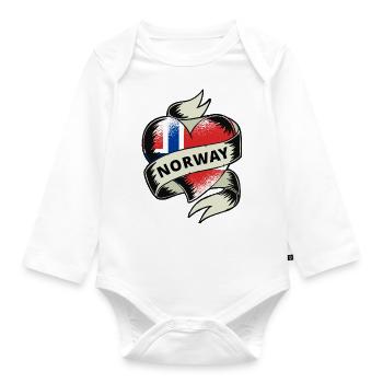Norvège drapeau coeur vintage scandinavie norvégien - Body Bébé bio manches longues - blanc - Devant