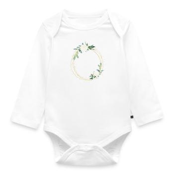 Flowers white green circle - customizable - Organic Longsleeve Baby Bodysuit - white - Front